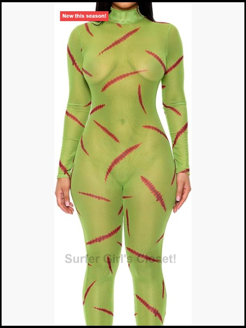 Mesh Monster Jumpsuit 90% Polyester 10% Spandex Fitted Halloween Costume
